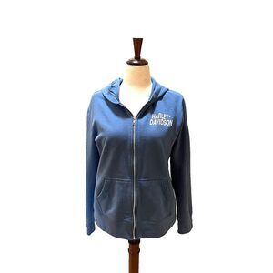 Harley Davidson Women’s Zip Up Hoodie Size Large Blue Racer Back